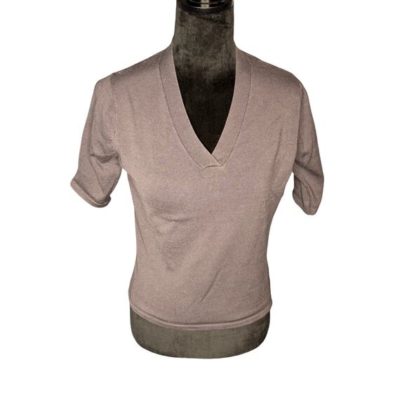 Edward Women's sz Large Silk Blend Short Sleeve Gray Knit Top Fall Office Casual - Picture 1 of 6